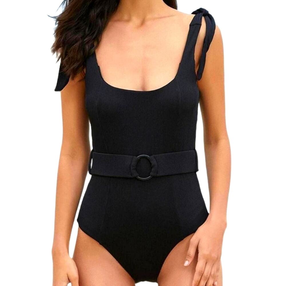 New‎ Black One Piece Swimsuit Belted Tummy Control 424  Size 4- 6 / S